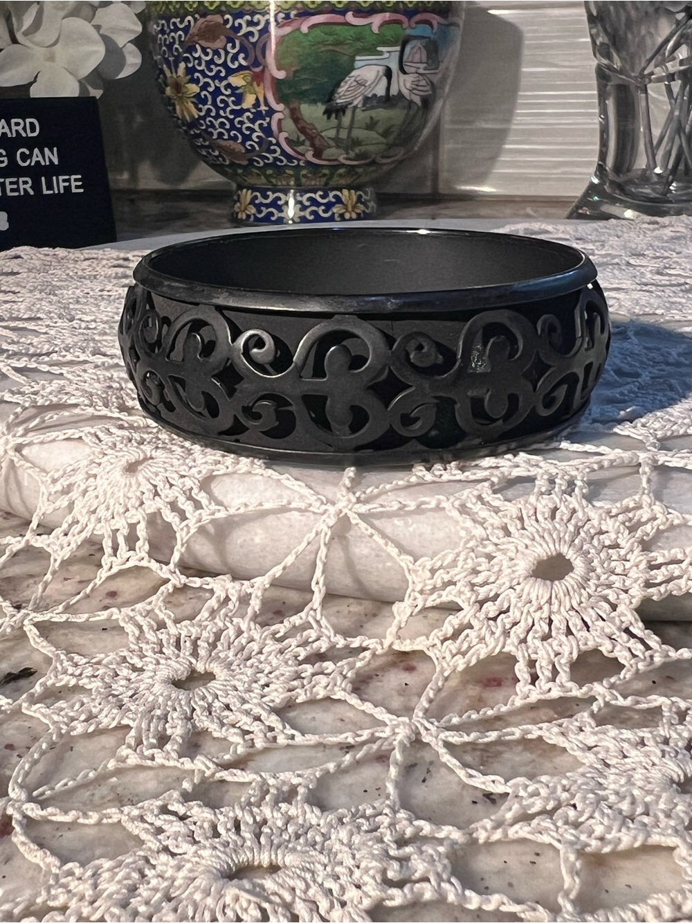 Gorgeous black carved metal Bangle read more